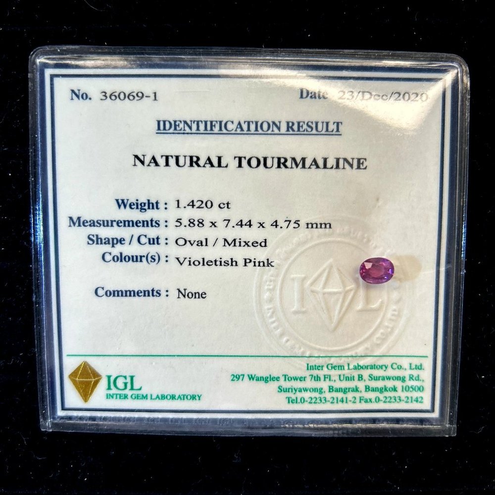 Natural Mozambique Tourmaline - IGL Certified 1.42 Carat Violet/Pink Gemtone
